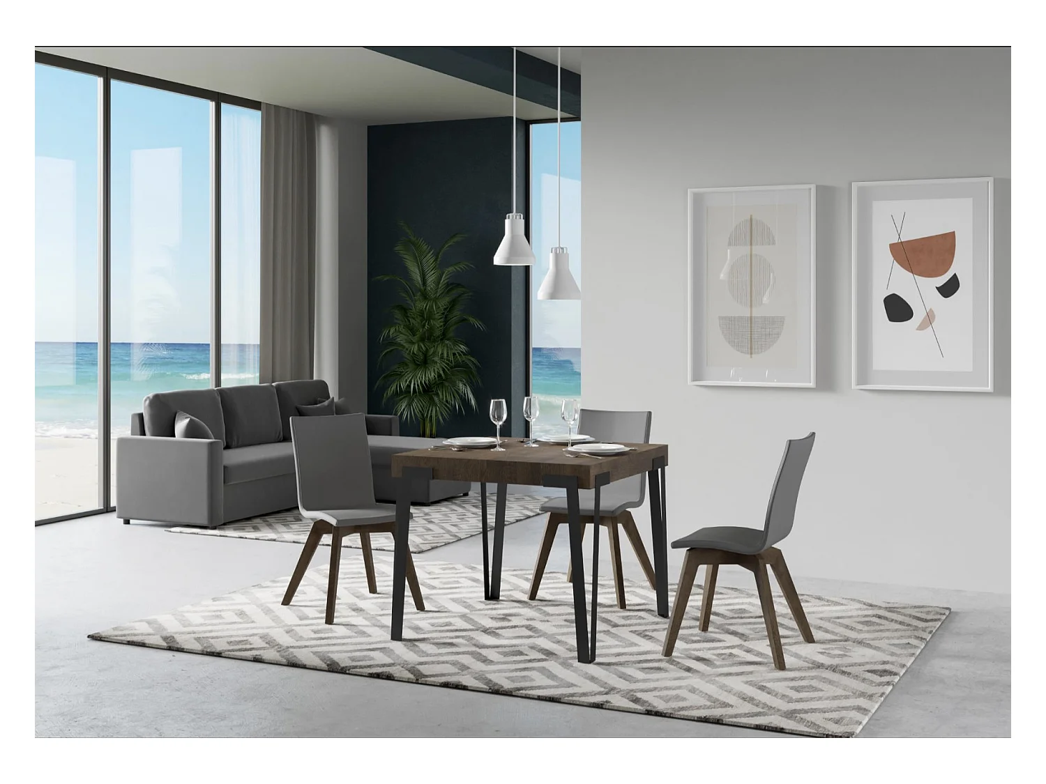 Petite table extensible carrée 90x90-246 Konta-Couleur Marron