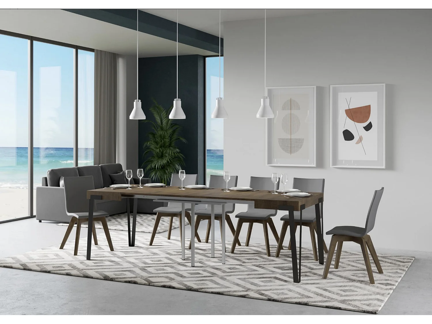 Petite table extensible carrée 90x90-246 Konta-Couleur Marron