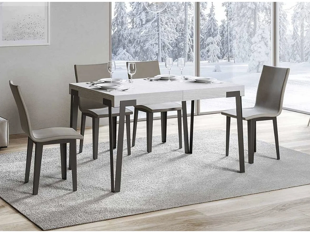 Table à manger extensible design avec pieds en métal anthracite Konta-Couleur Blanc-130 à 234cm