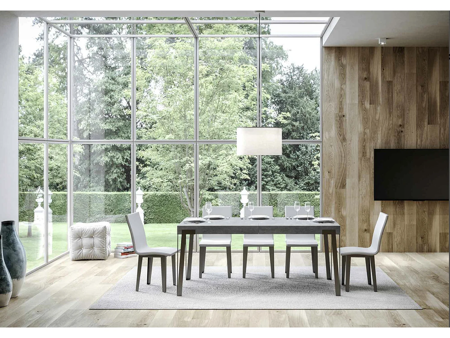 Table à manger extensible design avec pieds en métal anthracite Konta-Couleur Naturel-130 à 234cm