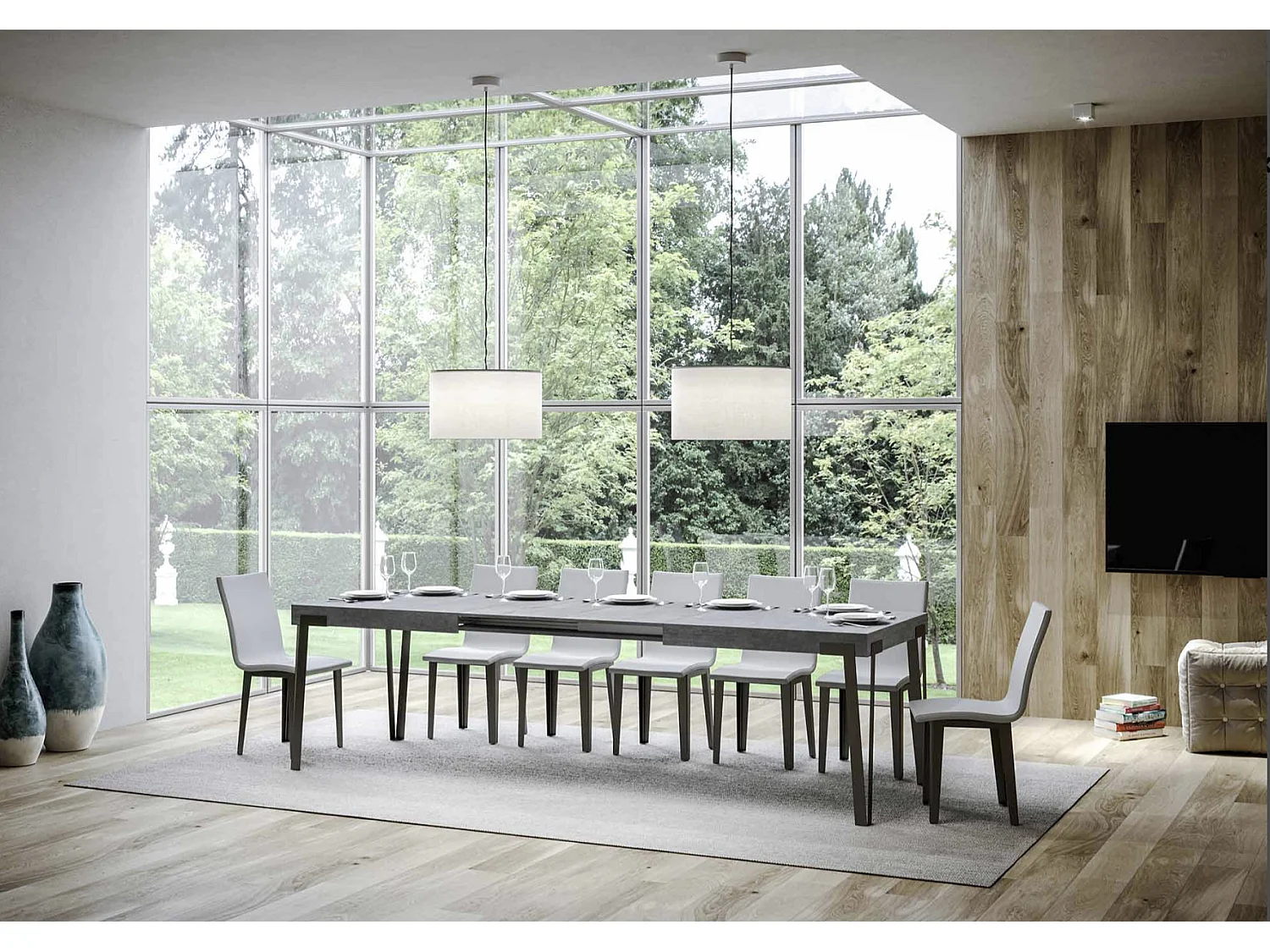 Table à manger extensible design avec pieds en métal anthracite Konta-Couleur Naturel-130 à 234cm