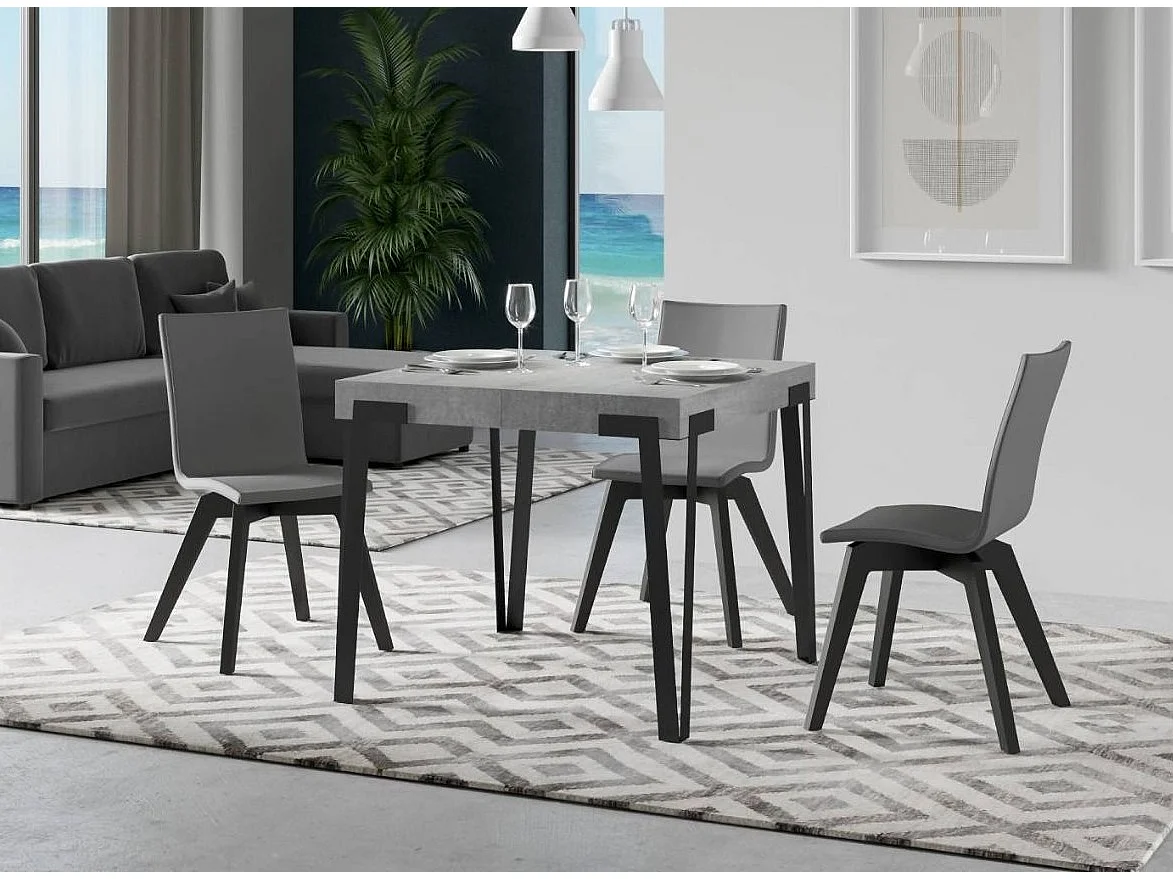 Mesa extensible cuadrada pequeña 90x90/246 cm Konta-Color Gris cemento