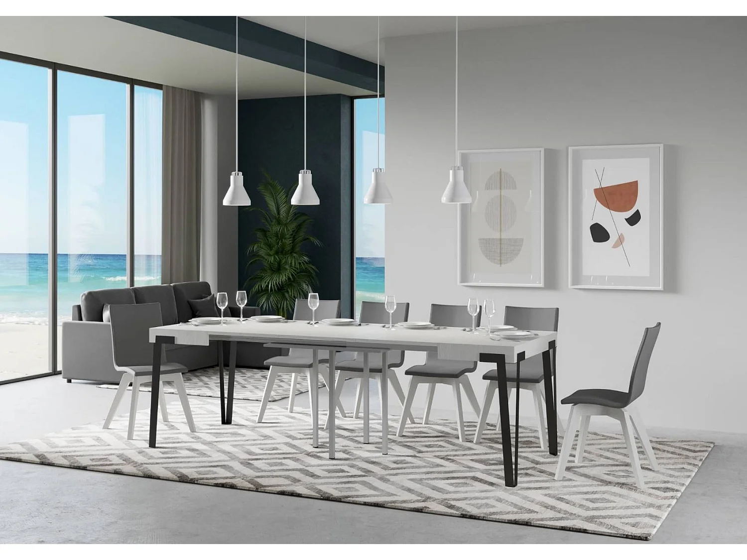 Petite table extensible carrée 90x90-246 Konta-Couleur Blanc