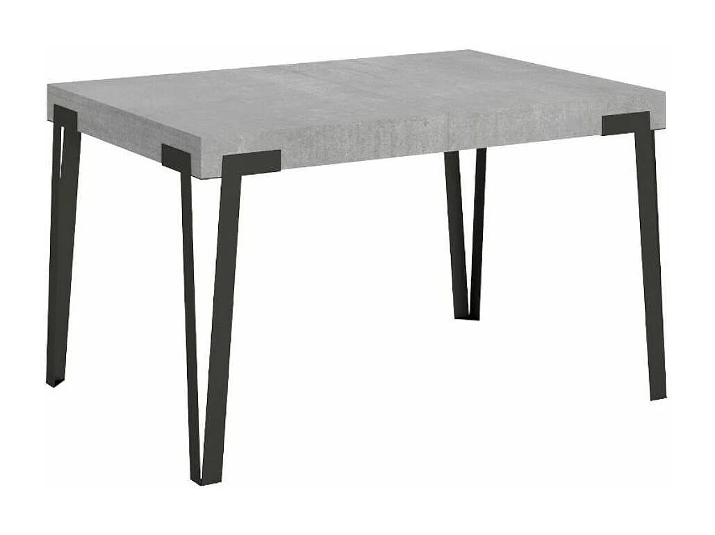 Table à manger extensible design avec pieds en métal anthracite Konta-Couleur Gris ciment-130 à 234cm