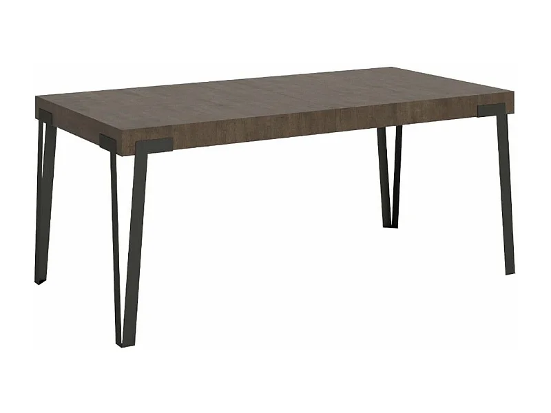 Table à manger extensible design avec pieds en métal anthracite Konta-Couleur Marron-160 à 264cm