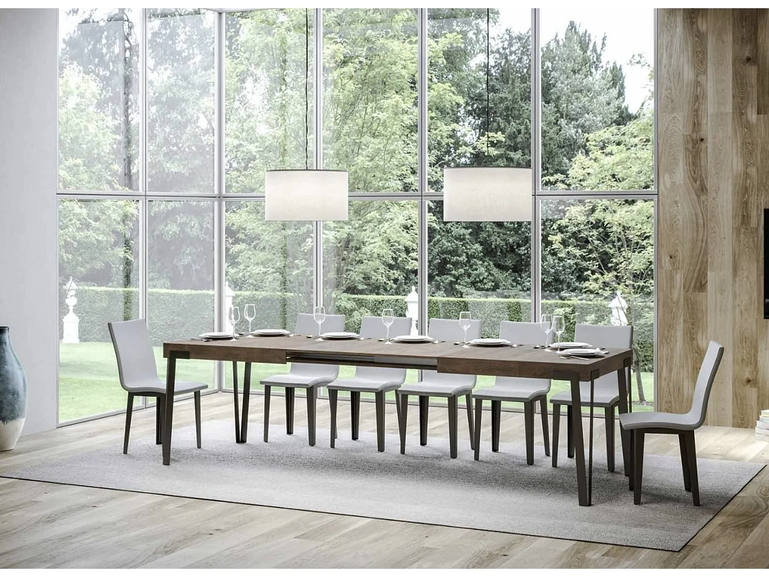 Table à manger extensible design avec pieds en métal anthracite Konta-Couleur Marron-160 à 264cm