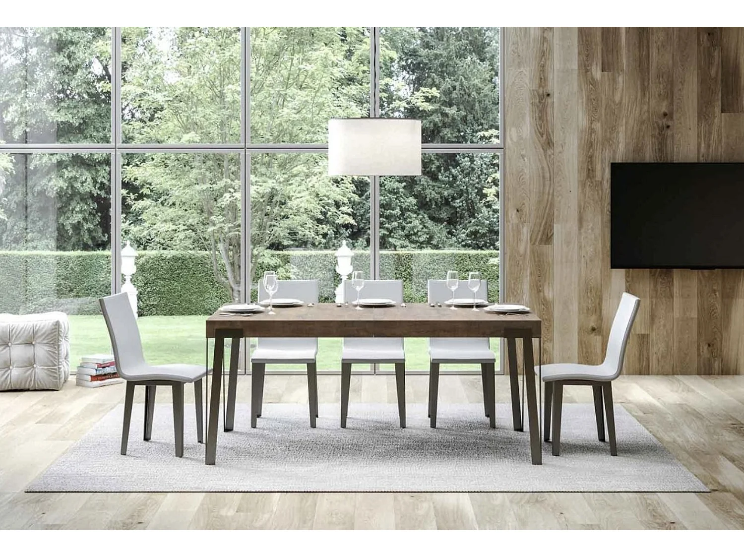 Table à manger extensible design avec pieds en métal anthracite Konta-Couleur Marron-160 à 264cm