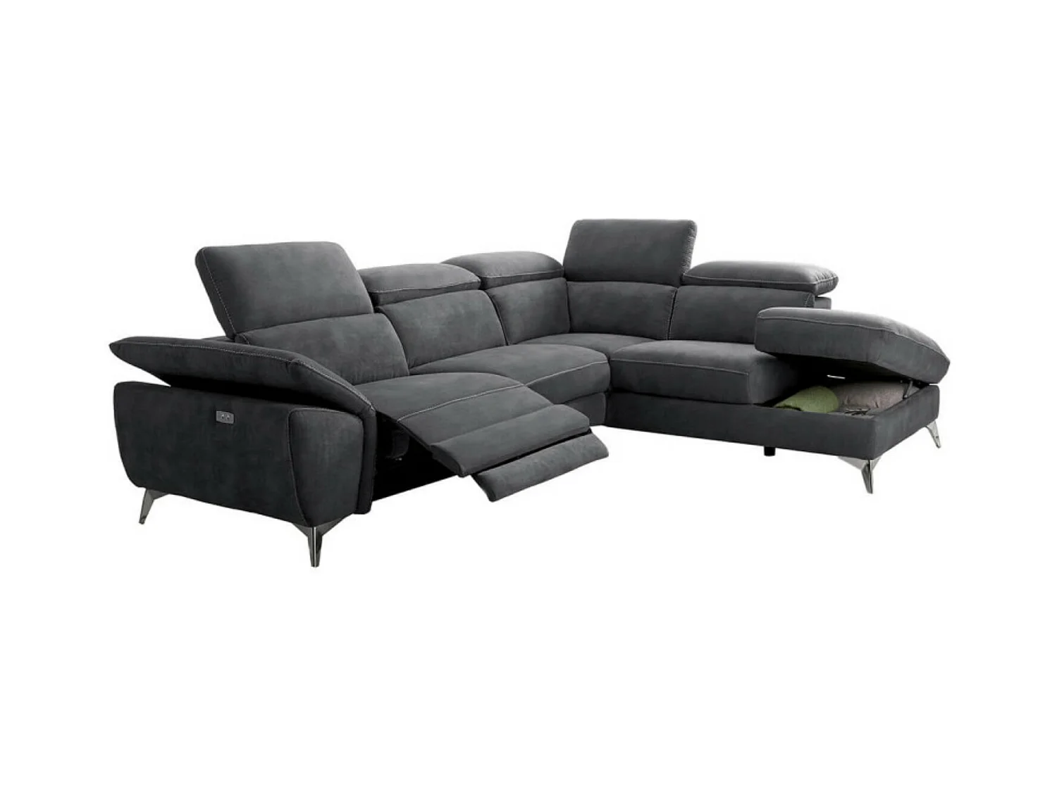 Canapé d'angle de relaxation électrique microfibre Skina-Couleur Gris foncé-angle droit