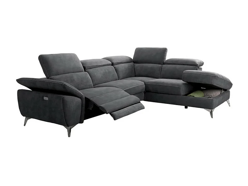 Canapé d'angle de relaxation électrique microfibre Skina-Couleur Gris foncé-angle droit