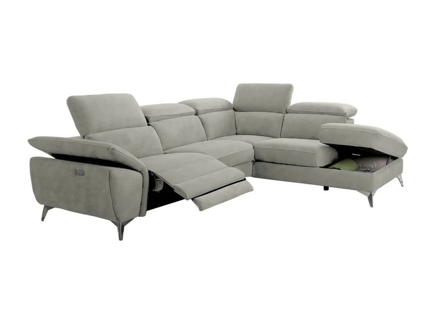 Canapé d'angle de relaxation électrique microfibre Skina-Couleur Gris clair-angle droit