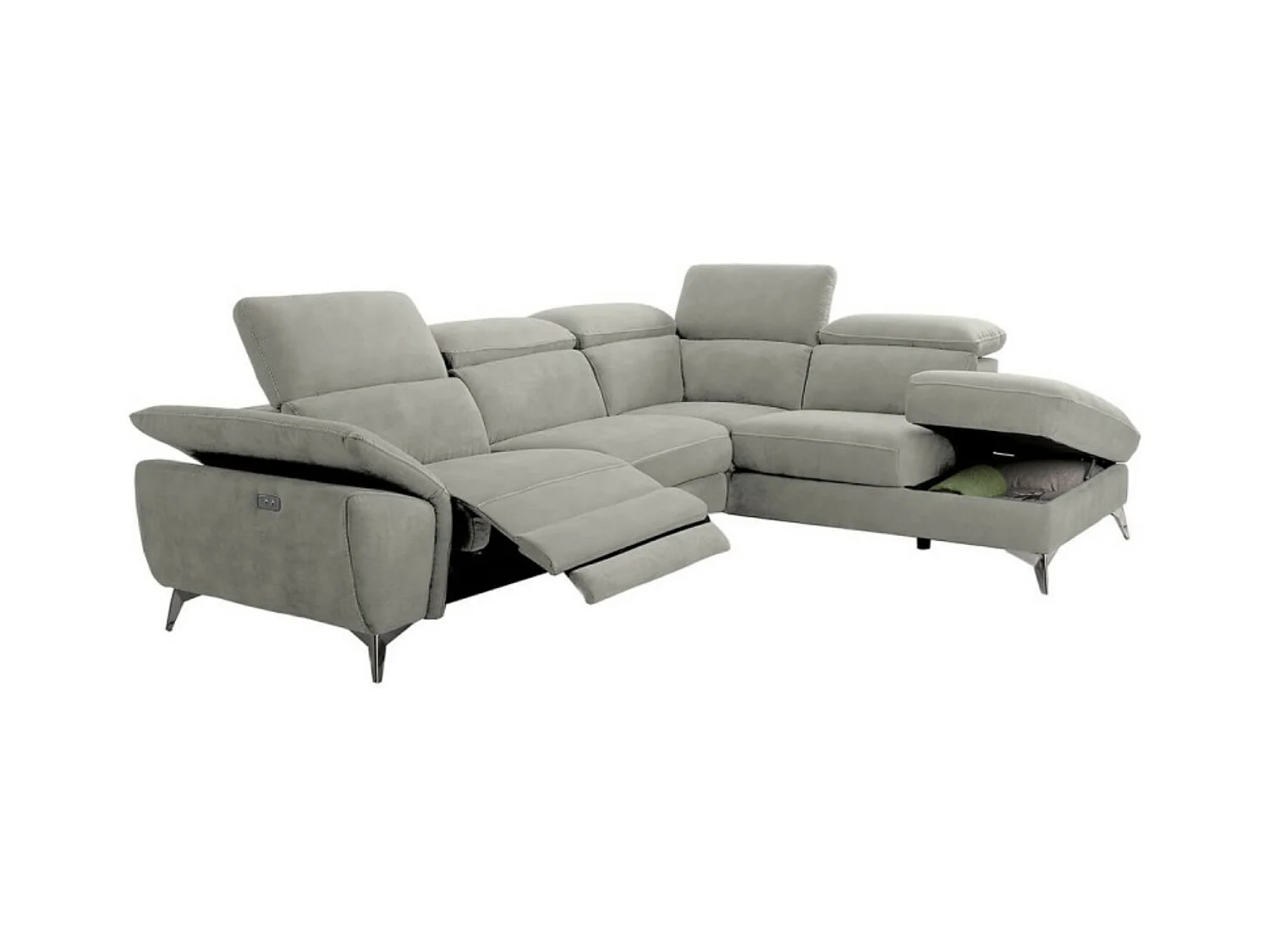 Canapé d'angle de relaxation électrique microfibre Skina-Couleur Gris clair-angle droit