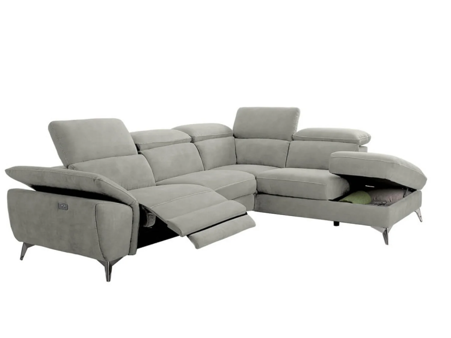 Canapé d'angle de relaxation électrique microfibre Skina-Couleur Gris clair-angle droit