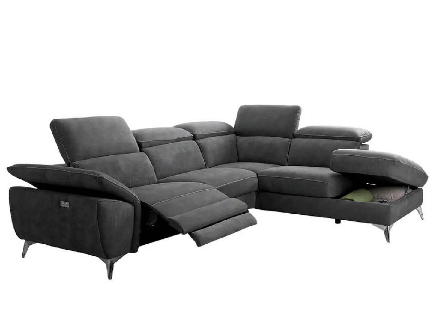 Canapé d'angle de relaxation électrique microfibre Skina-Couleur Gris clair-angle droit