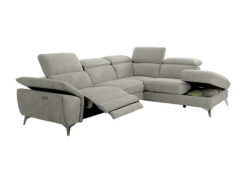 Canapé d'angle de relaxation électrique microfibre Skina-Couleur Gris clair-angle droit