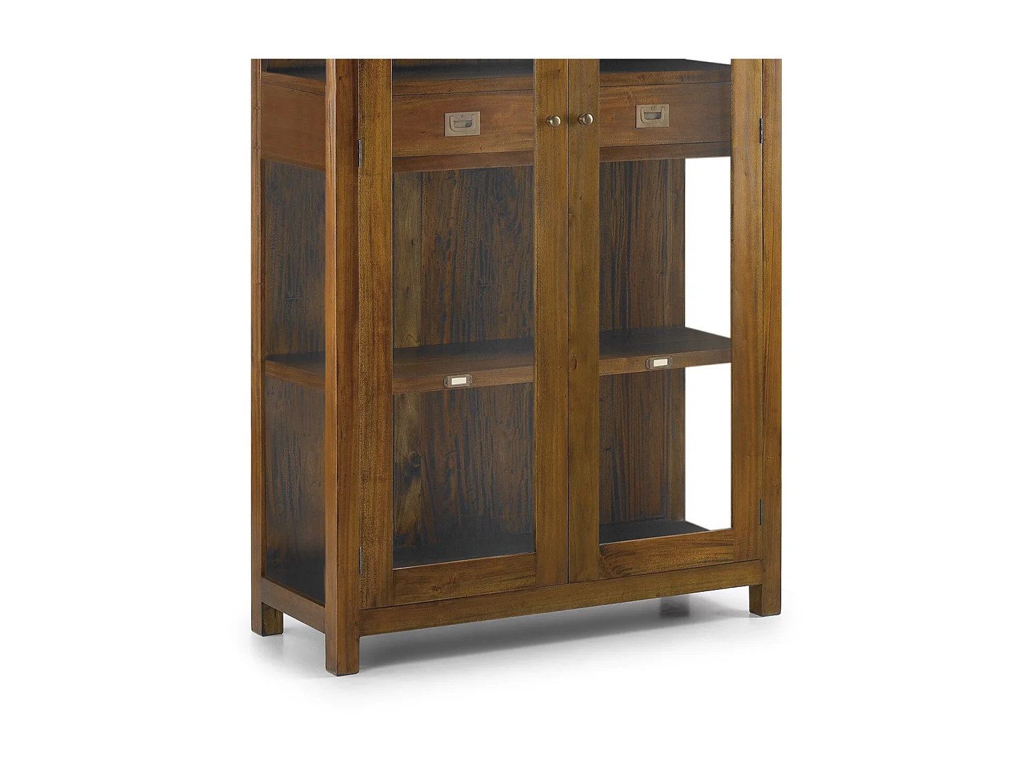 Vitrine coloniale 2 portes 2 tiroirs en bois d'acajou massif Falkane 100cm