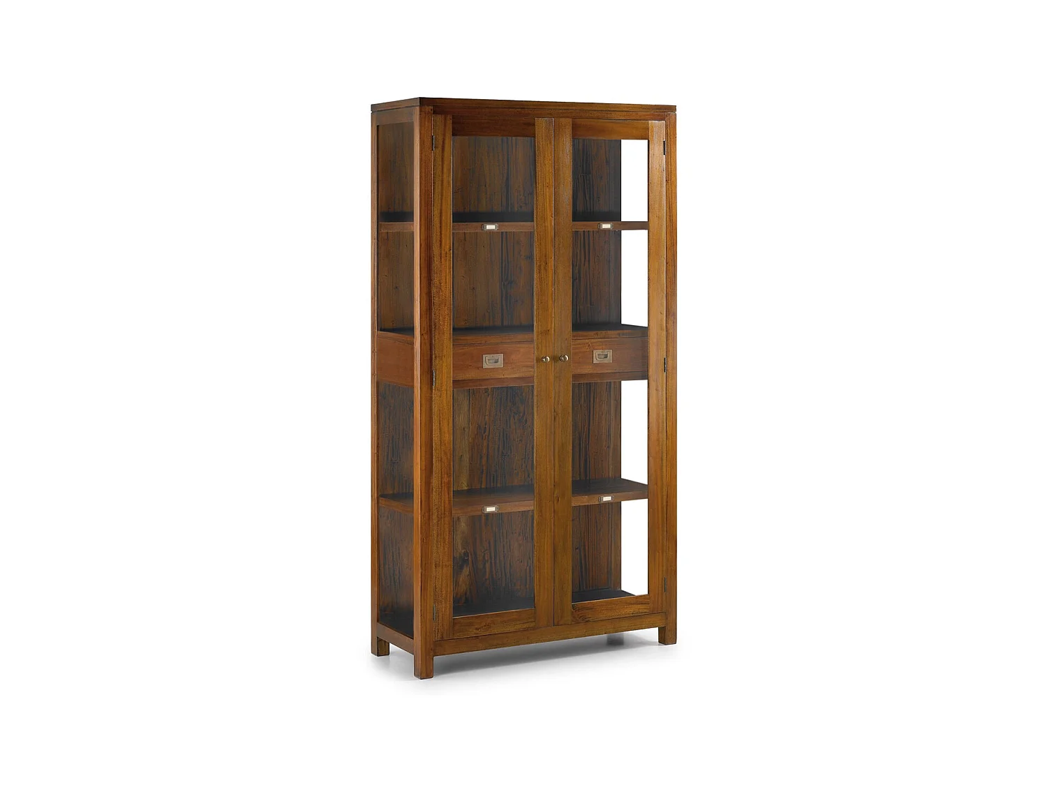 Vitrine coloniale 2 portes 2 tiroirs en bois d'acajou massif Falkane 100cm