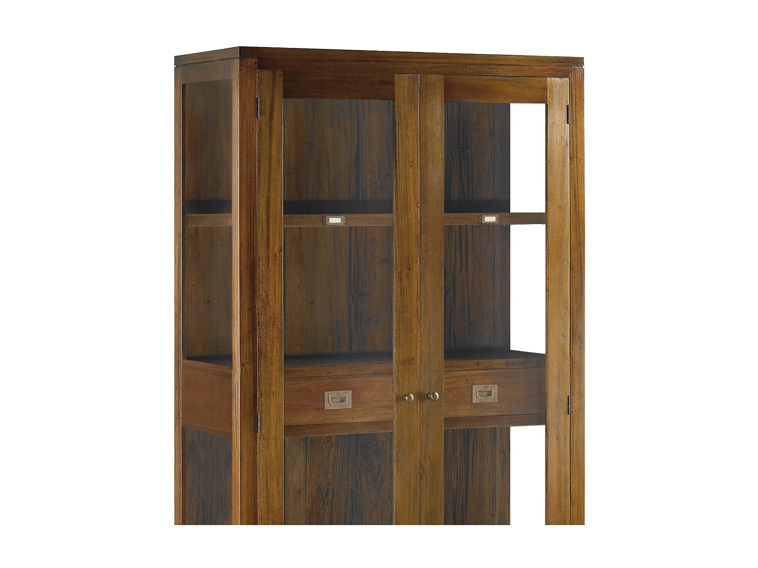 Vitrine coloniale 2 portes 2 tiroirs en bois d'acajou massif Falkane 100cm