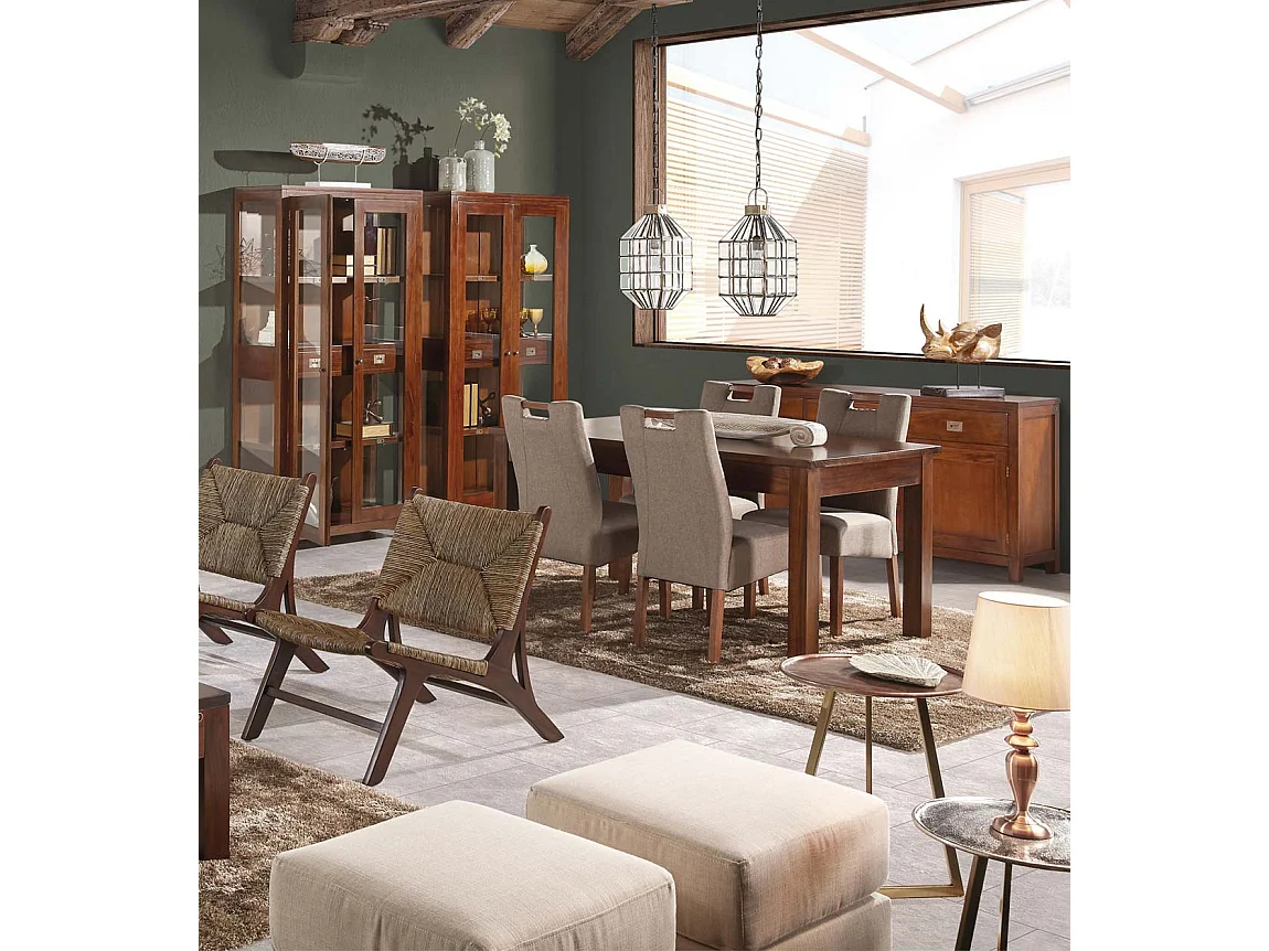 Vitrine coloniale 2 portes 2 tiroirs en bois d'acajou massif Falkane 100cm