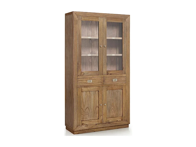 Vitrina mindy madera maciza natural 2 cajones 4 puertas Mazari 100 cm