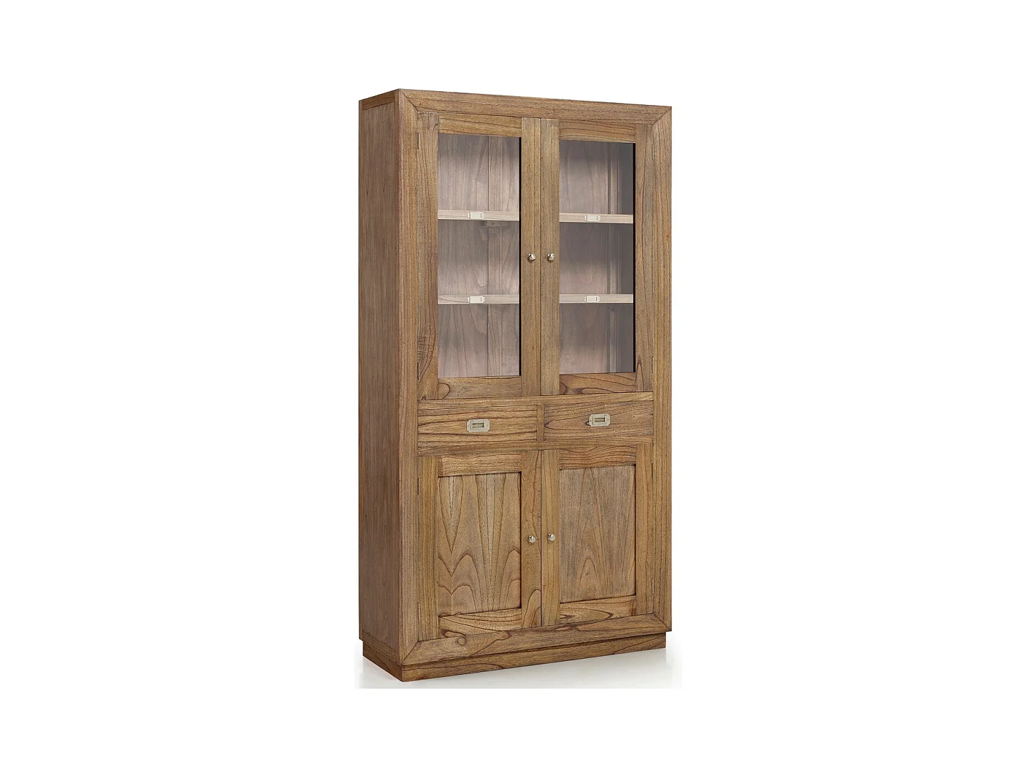 Vitrine en bois massif de Mindy naturel 2 tiroirs 4 portes Mazari 100cm