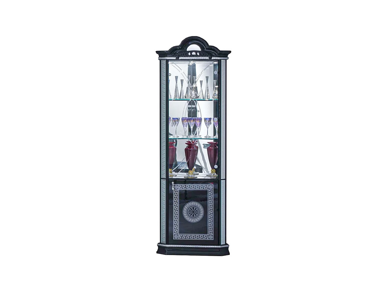 Vitrine d'angle bois vernis laqué brillant noir et gris Venus 64cm