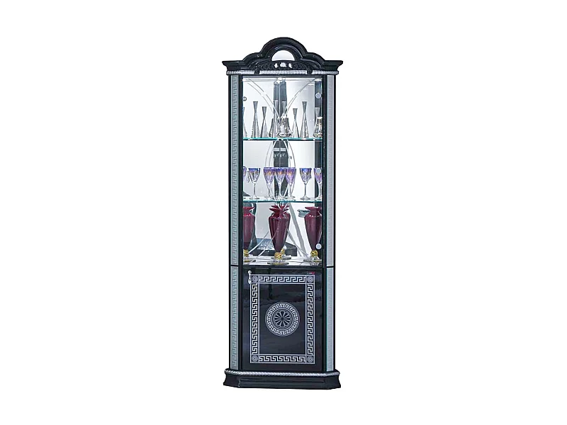Vitrine d'angle bois vernis laqué brillant noir et gris Venus 64cm