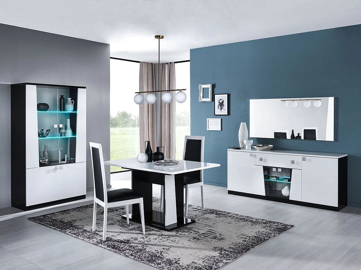 Vitrine 4 portes bois blanc et noir vernis laqué brillant Bilia 104cm