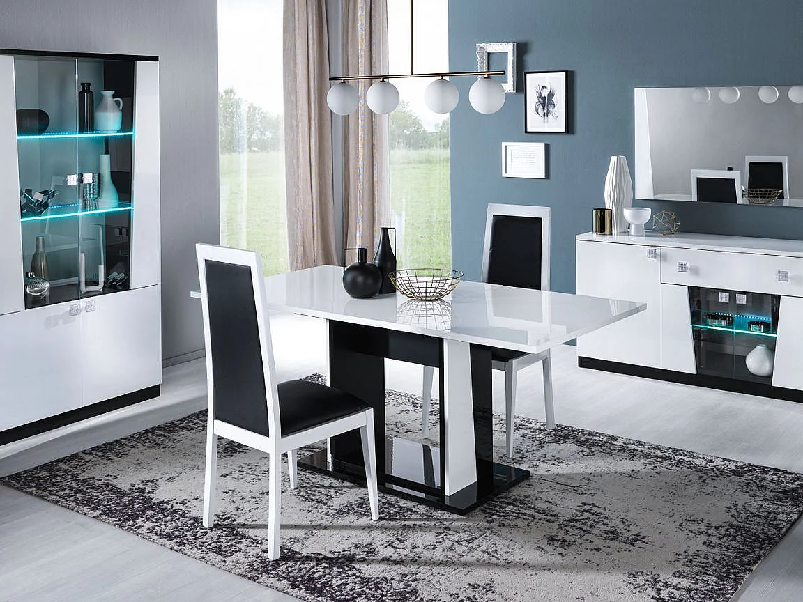 Vitrine 4 portes bois blanc et noir vernis laqué brillant Bilia 104cm