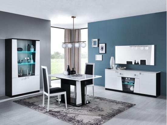 vente unique Vitrine 4 portes bois blanc et noir vernis laqué brillant Bilia 104cm