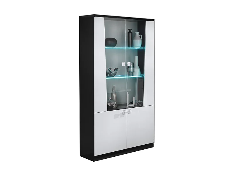 Vitrine 4 portes bois blanc et noir vernis laqué brillant Bilia 104cm