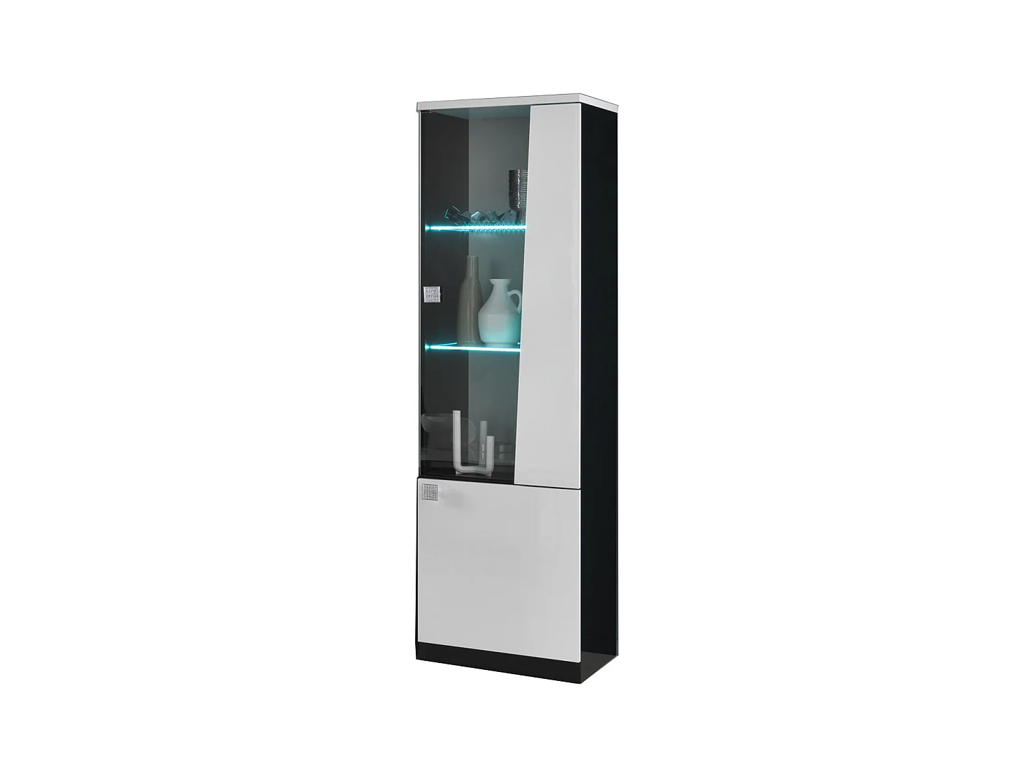 Vitrine 2 portes bois blanc et noir vernis laqué brillant Bilia 52cm