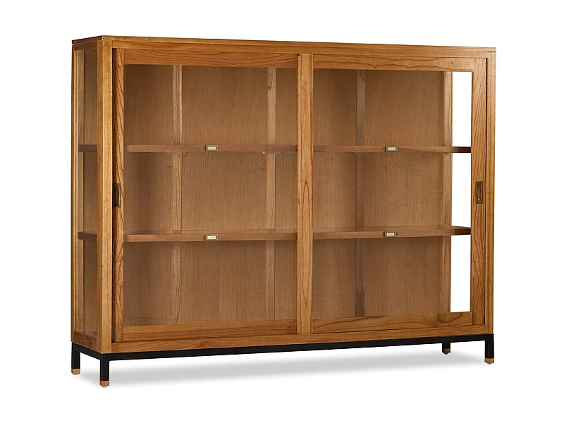 Vitrine en bois clair massif de Mindy 2 portes coulissantes Zandhu 180cm