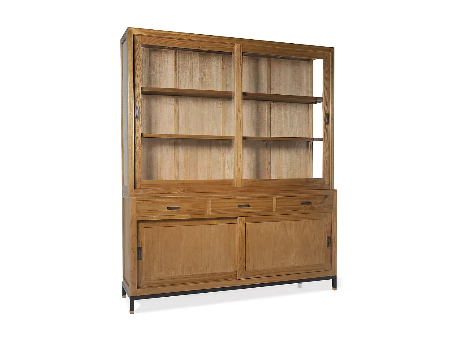 Vitrine en bois clair massif de Mindy 2 portes coulissantes Zandhu 180cm