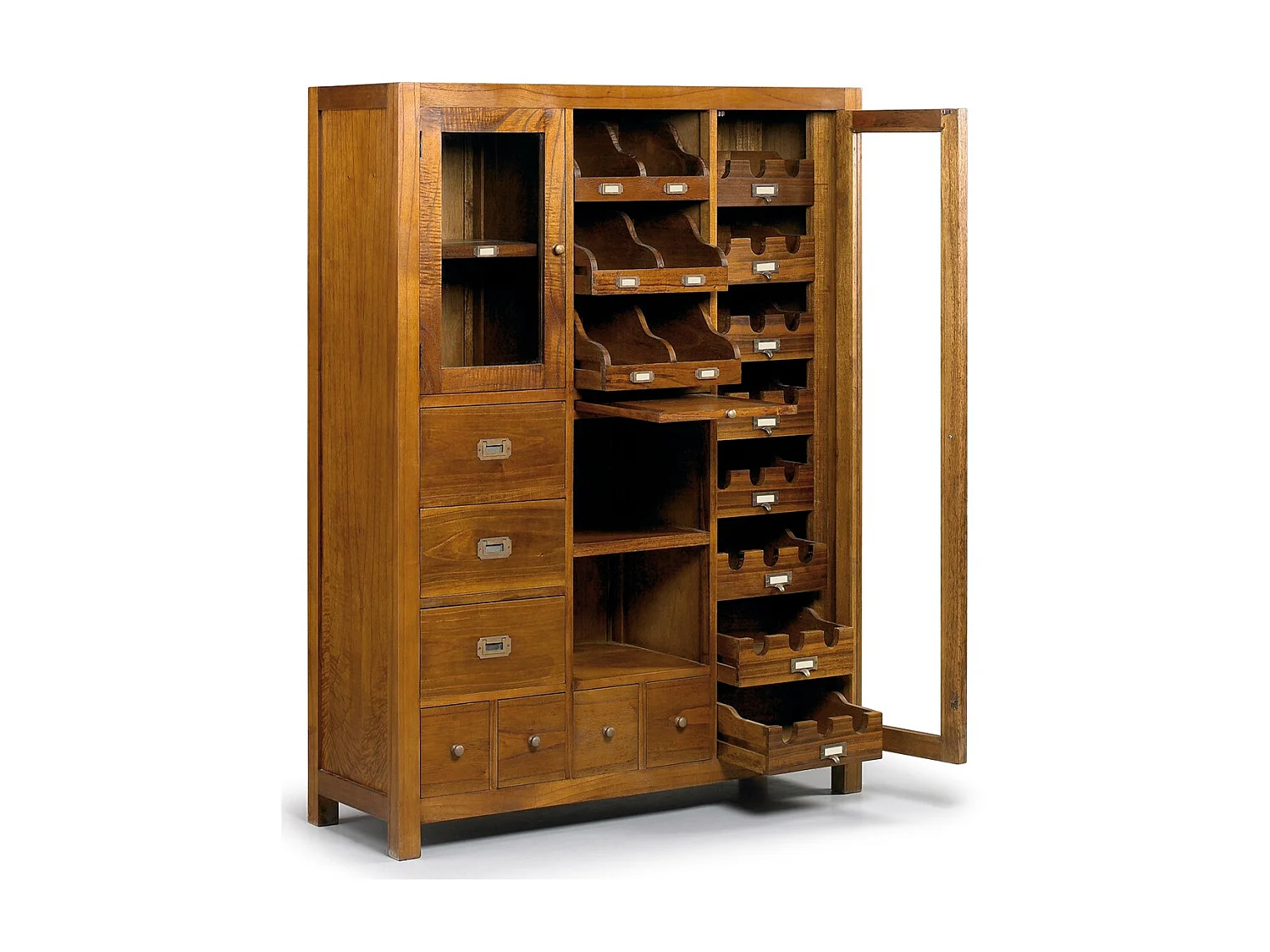 Vitrine en bois massif de Mindy 2 portes 7 tiroirs Orka 120cm