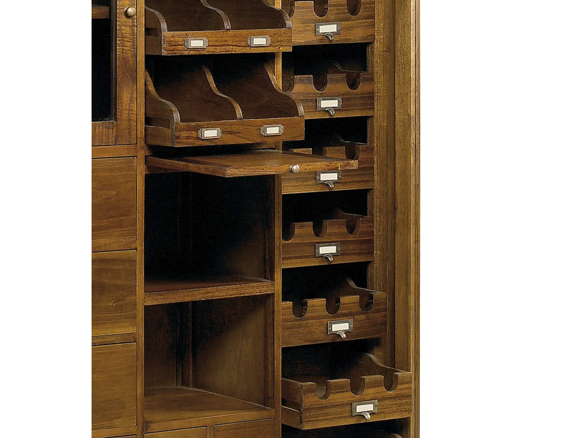 Vitrine en bois massif de Mindy 2 portes 7 tiroirs Orka 120cm