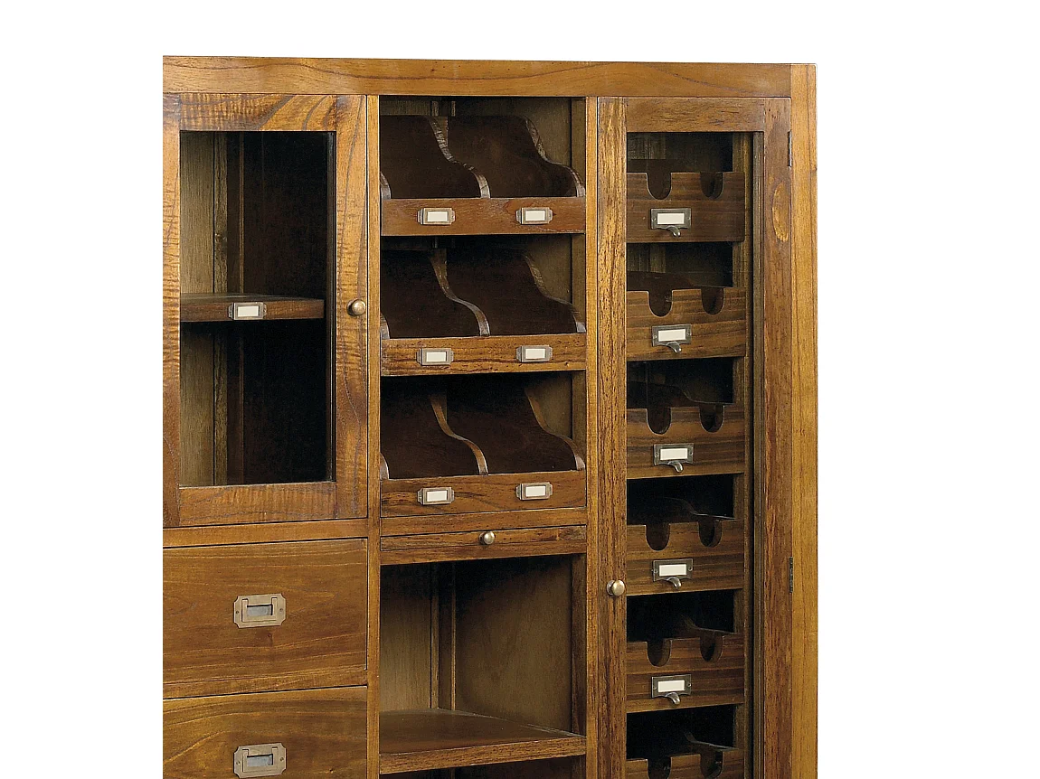 Vitrine en bois massif de Mindy 2 portes 7 tiroirs Orka 120cm