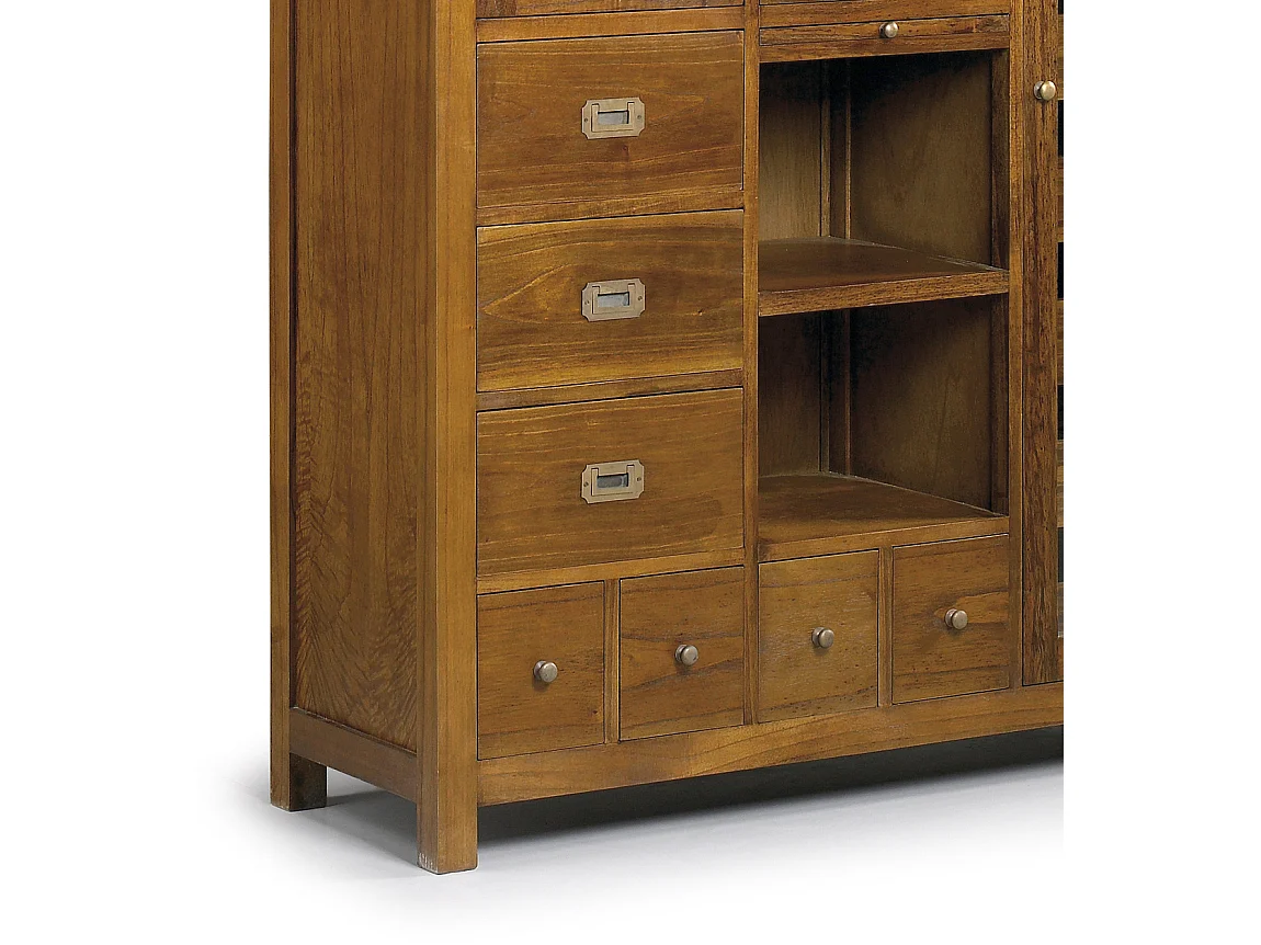 Vitrine en bois massif de Mindy 2 portes 7 tiroirs Orka 120cm