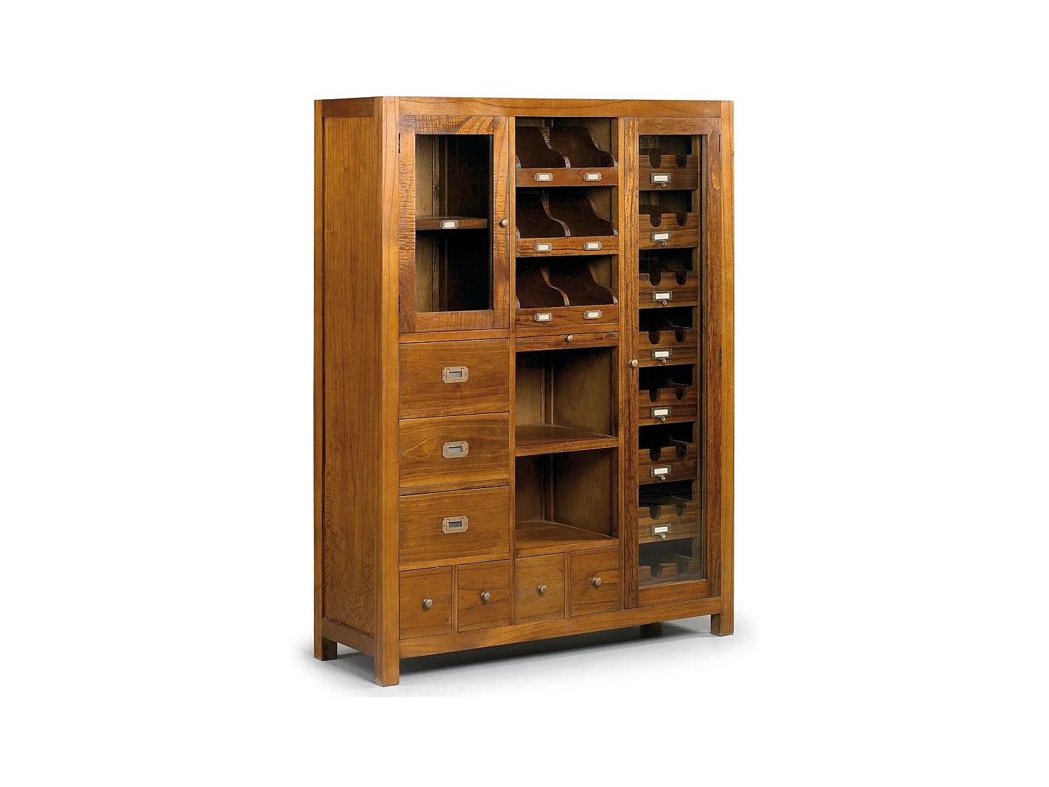 Vitrine en bois massif de Mindy 2 portes 7 tiroirs Orka 120cm