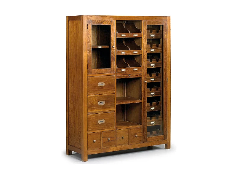 Vitrine en bois massif de Mindy 2 portes 7 tiroirs Orka 120cm