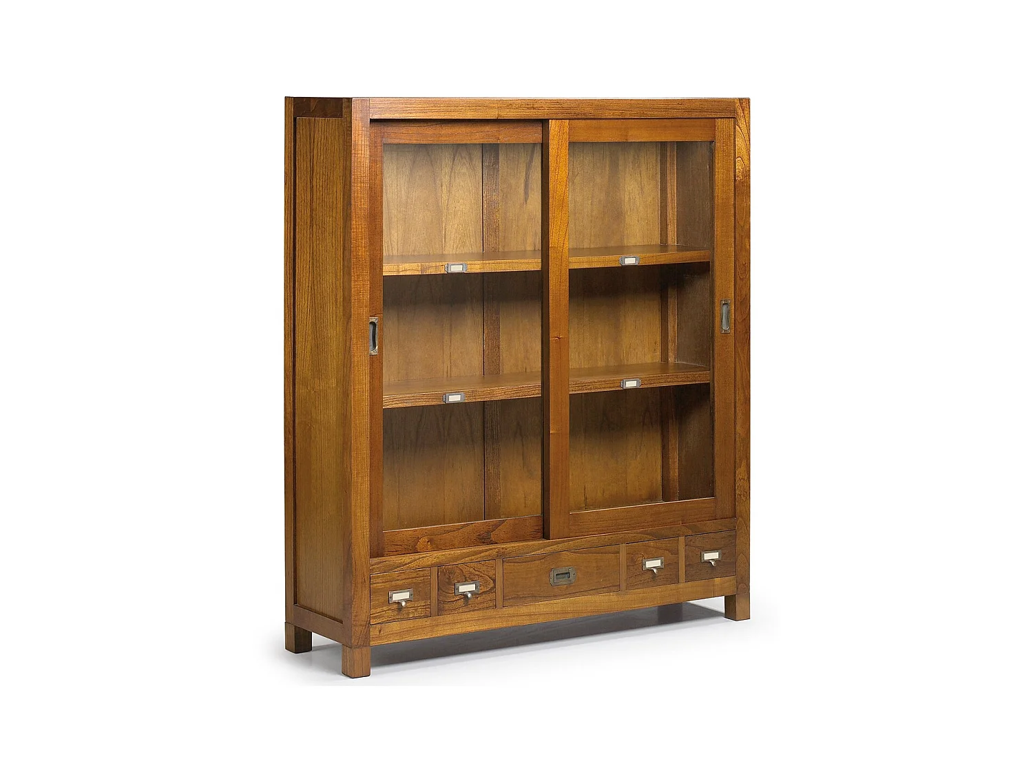 Vitrine en bois massif de Mindy 2 portes coulissantes 5 tiroirs Orka 120cm
