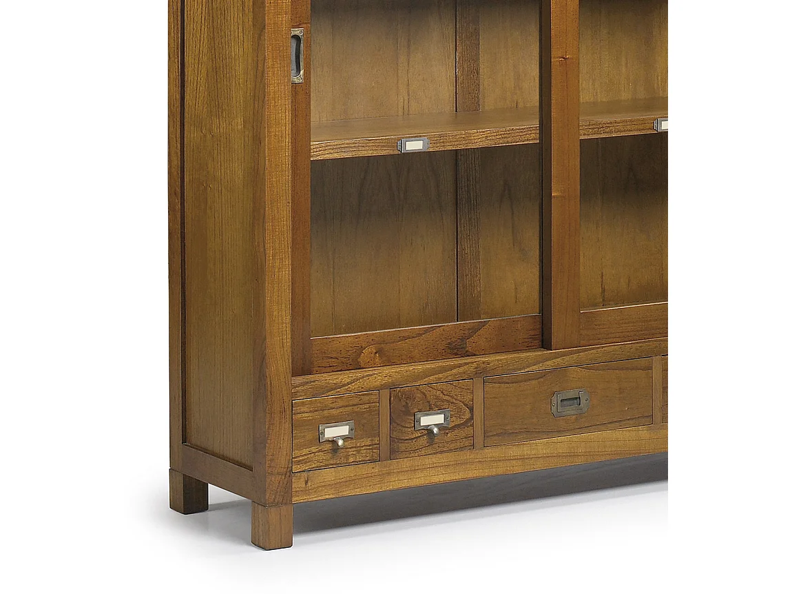 Vitrine en bois massif de Mindy 2 portes coulissantes 5 tiroirs Orka 120cm