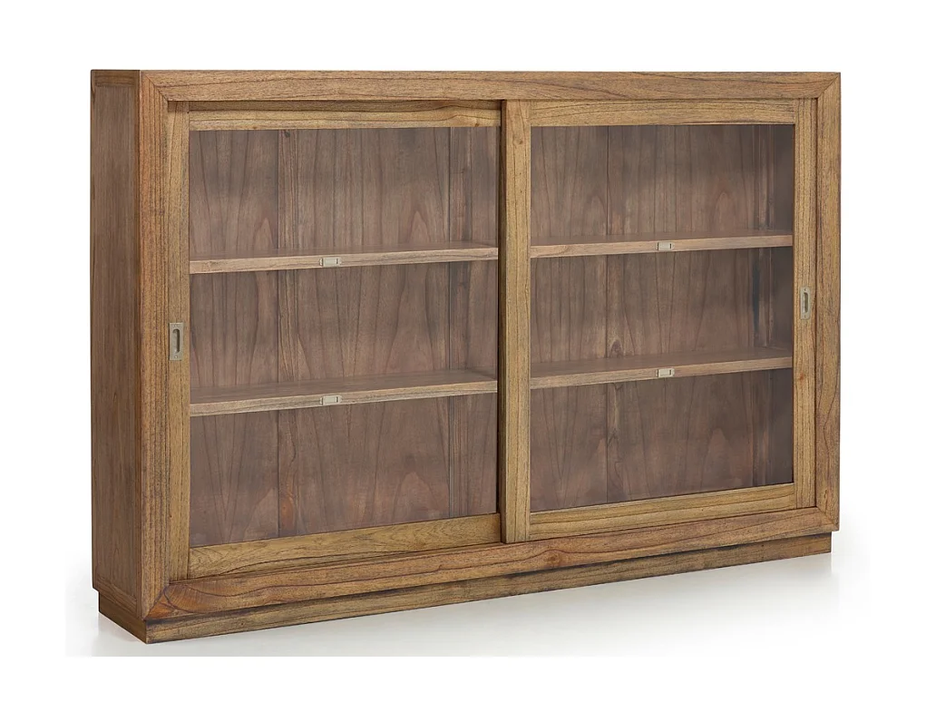 Vitrine en bois massif de Mindy naturel 2 portes coulissantes Mazari 200cm