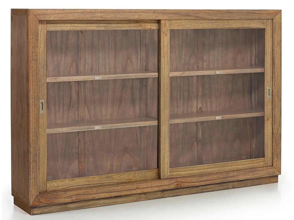 Vitrine en bois massif de Mindy naturel 2 portes coulissantes Mazari 200cm