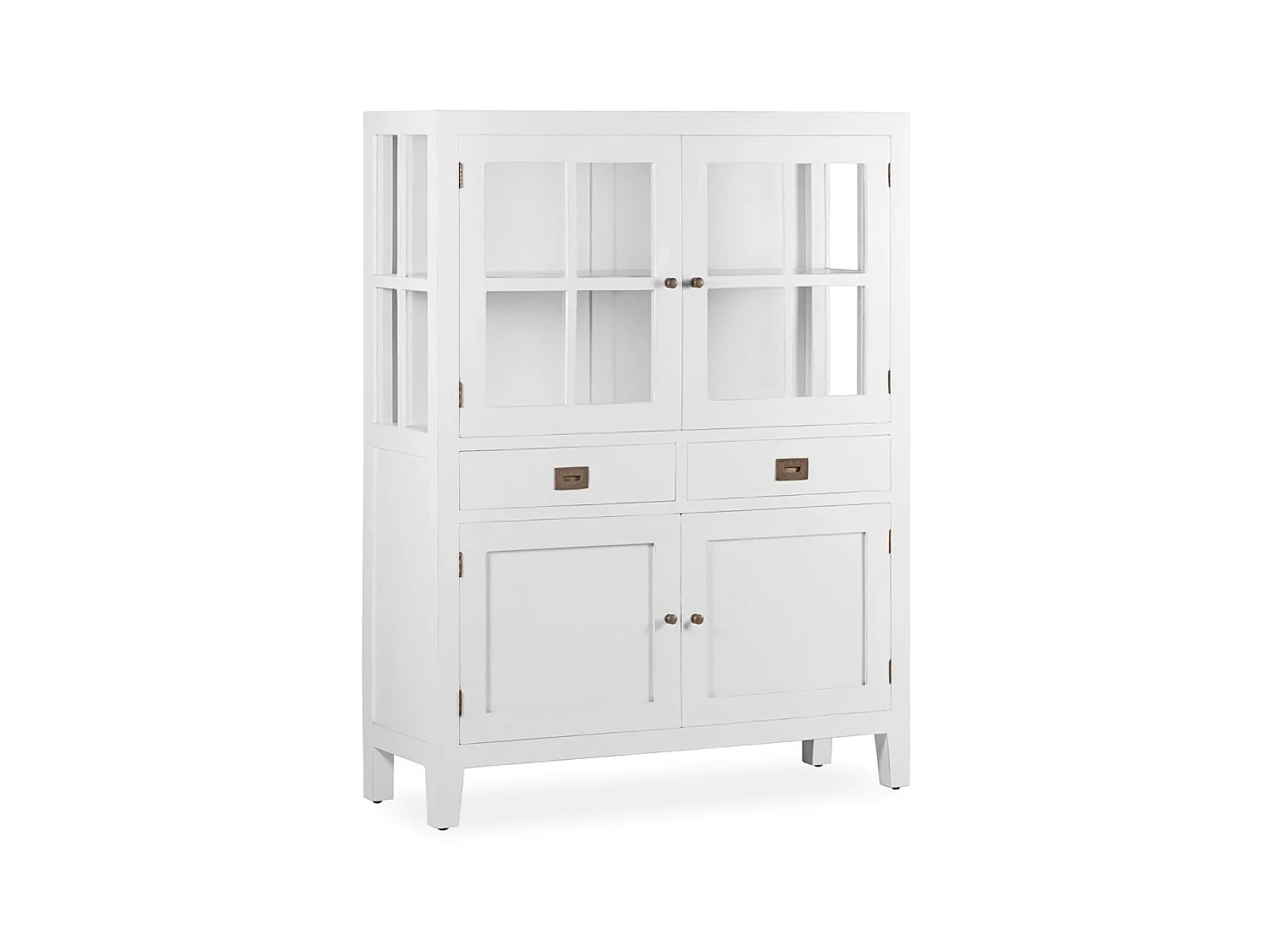 Vitrine 4 portes 2 tiroirs bois massif de mindi blanc Kourame 110cm