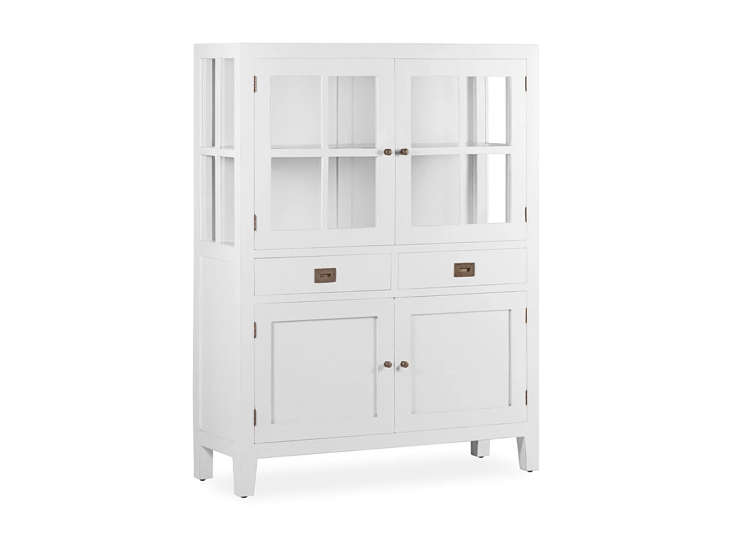 Vitrine 4 portes 2 tiroirs bois massif de mindi blanc Kourame 110cm