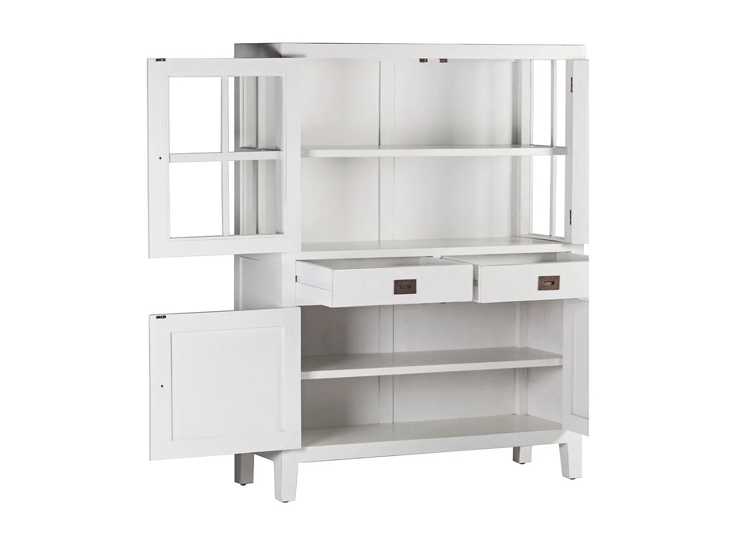 Vitrine 4 portes 2 tiroirs bois massif de mindi blanc Kourame 110cm