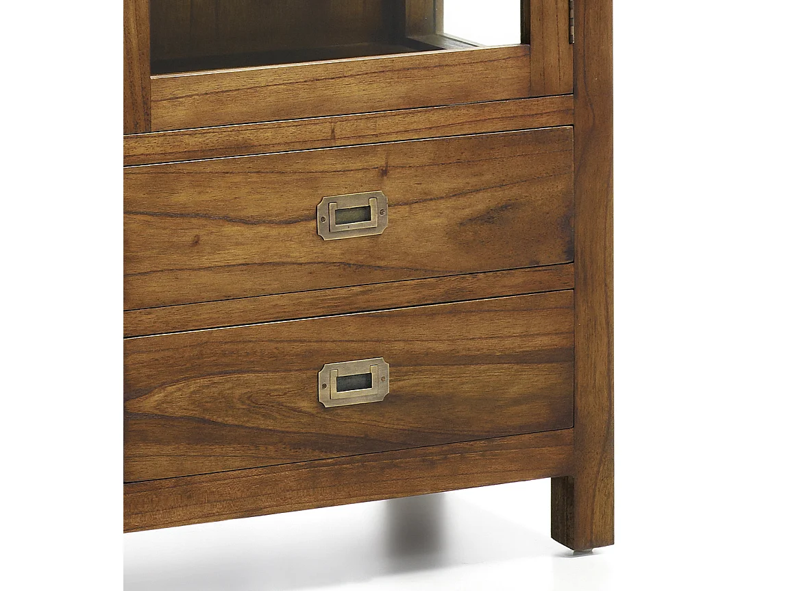 Vitrine en bois massif de Mindy 4 portes 4 tiroirs 2 étagères Orka 115cm