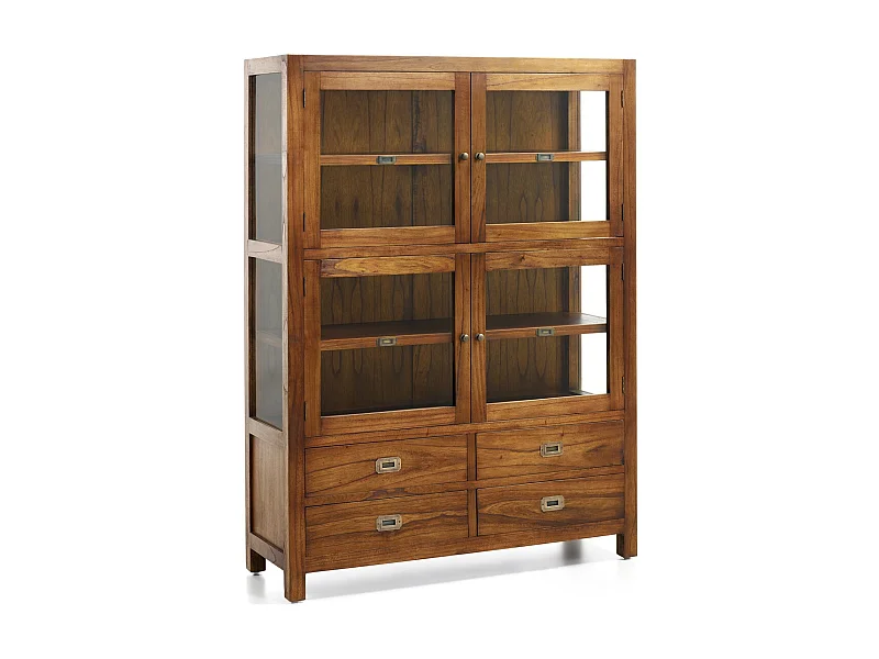 Vitrine en bois massif de Mindy 4 portes 4 tiroirs 2 étagères Orka 115cm