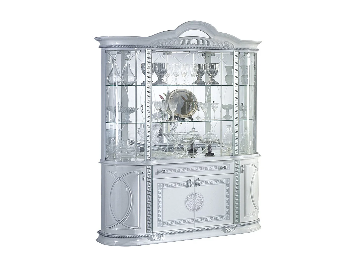 Vitrine 8 deuren 1 lade glanzend gelakt hout in wit en grijs Venus 163 cm