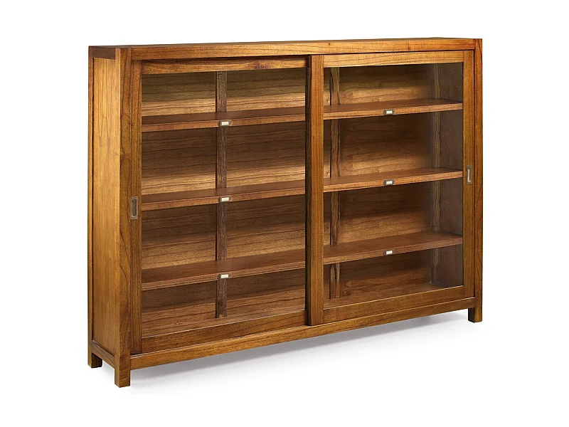 Vitrine en bois massif de Mindy 2 portes coulissantes 3 étagères Orka 120cm